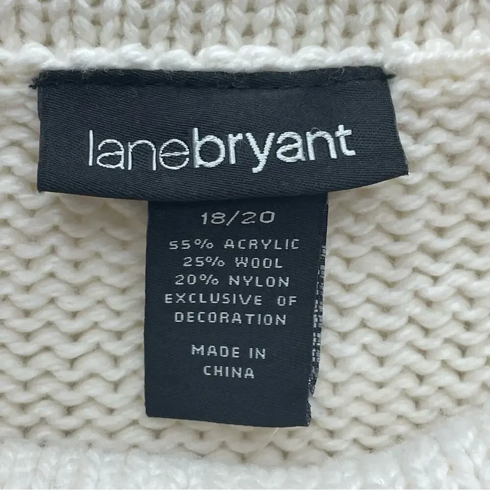 Lane Bryant Wool Blend Cowl Neck Cable Knit Sweater Metallic Snowflakes 18/20